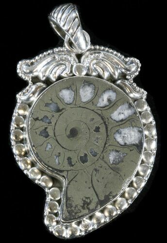 Moroccan Ammonite Fossil Pendant - Sterling Silver #38050